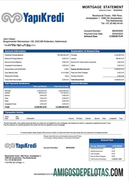 em branco Holanda Yapi Kredi Bank Nederland Declaração de hipoteca modelo Word e PDF